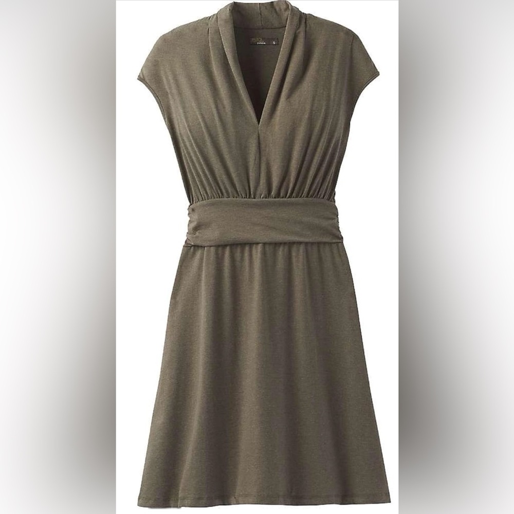 Prana Olive Green Wrap-Style Cap Sleeve Dress